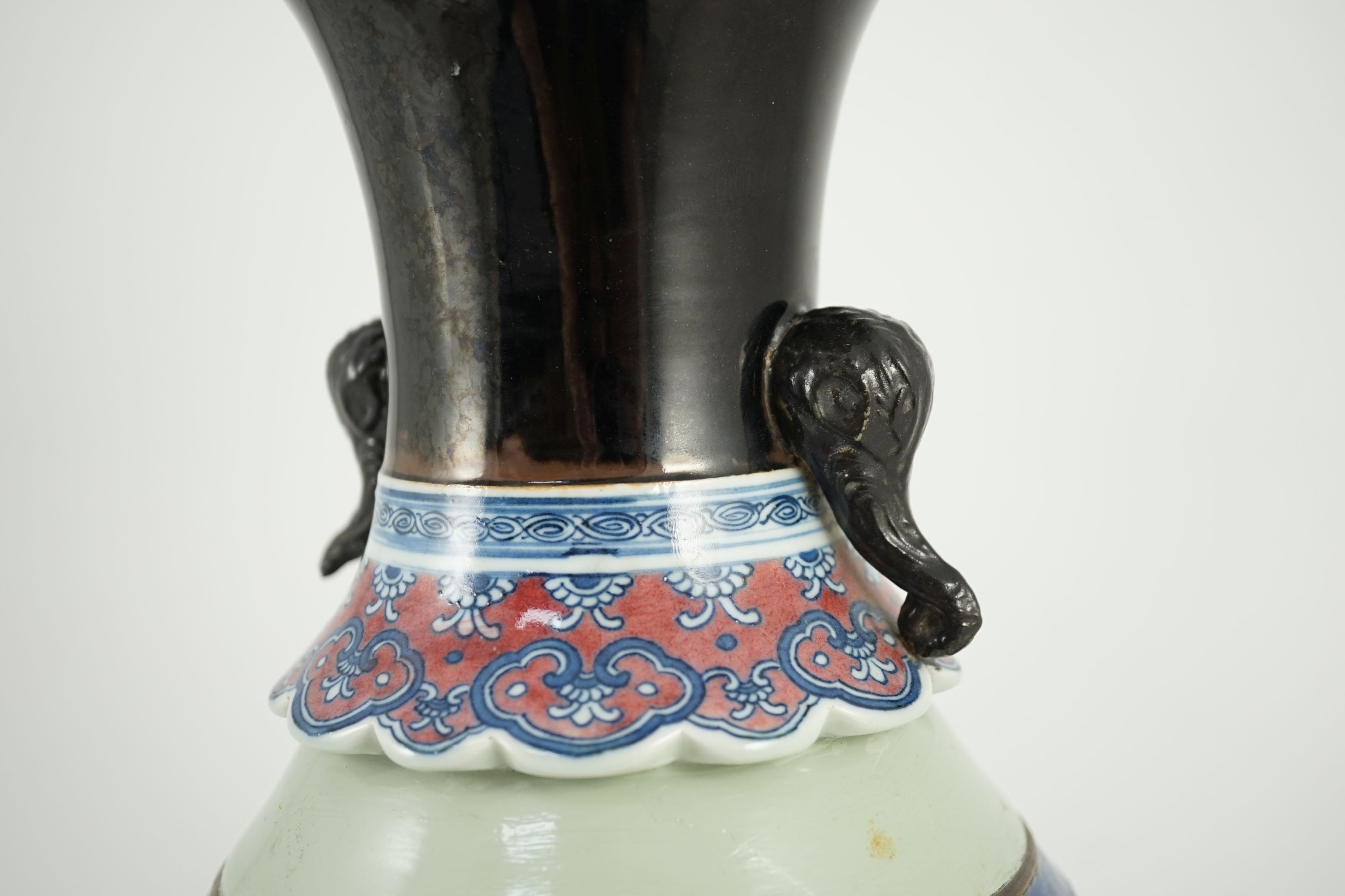 A Chinese underglaze blue and copper red vase, Xuande mark, 19th century, 38.5cm high